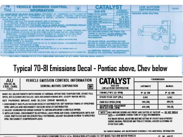 Decal: Emissions Chev / Pontiac 70-81 various